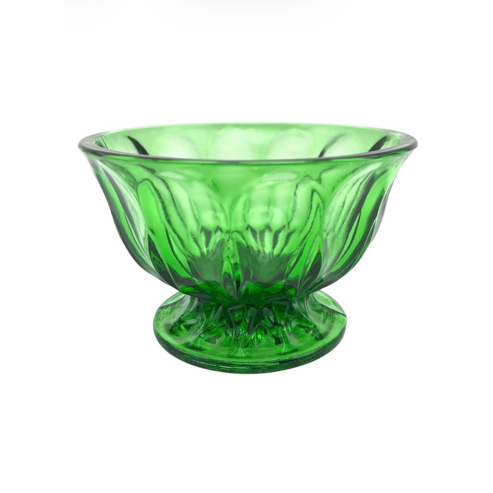 Vintage Anchor Hocking Fairfield Emerald Green Footed Glass Candy Dish Bowl 6"